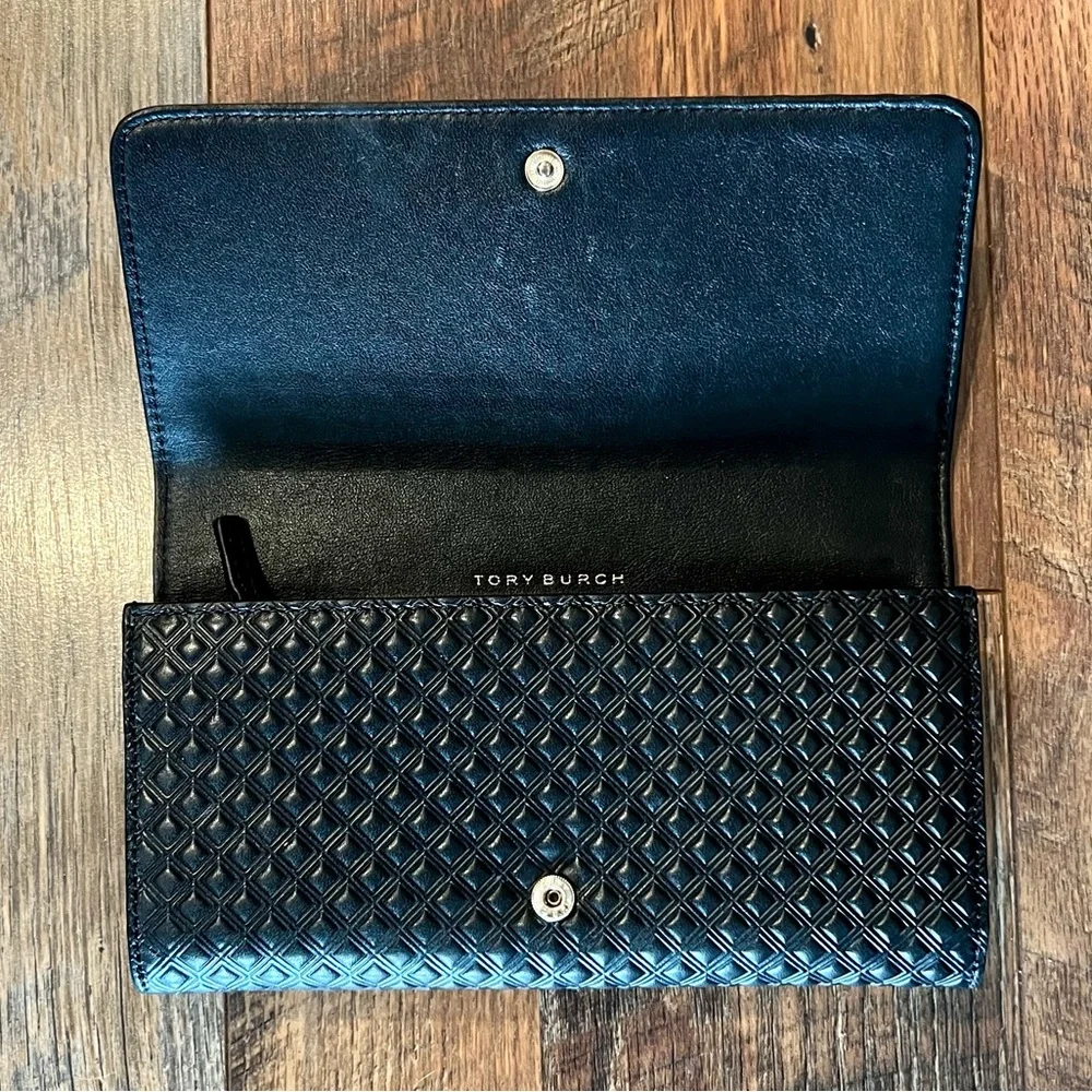 TORY BURCH Marion Quilted Embossed Leather Envelope Wallet Multi Gusseted - Picture 9 of 10